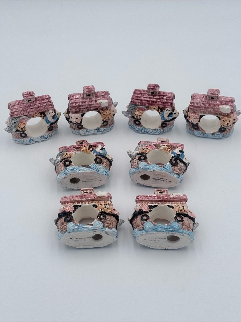 Vintage Noahs Ark Ceramic Napkin Ring Holders Set Of 8